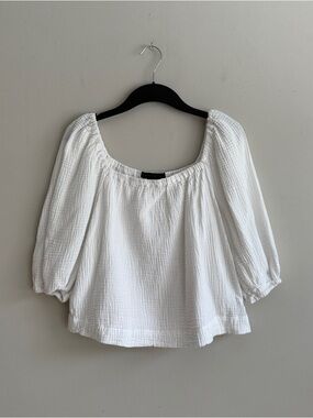 Sanctuary Women's M Square Neck Puff Sleeve Gauze Blouse White